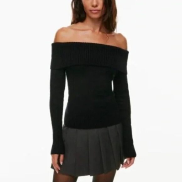 Aritzia Babaton Off Shoulder Black Sweater L - Picture 1 of 6